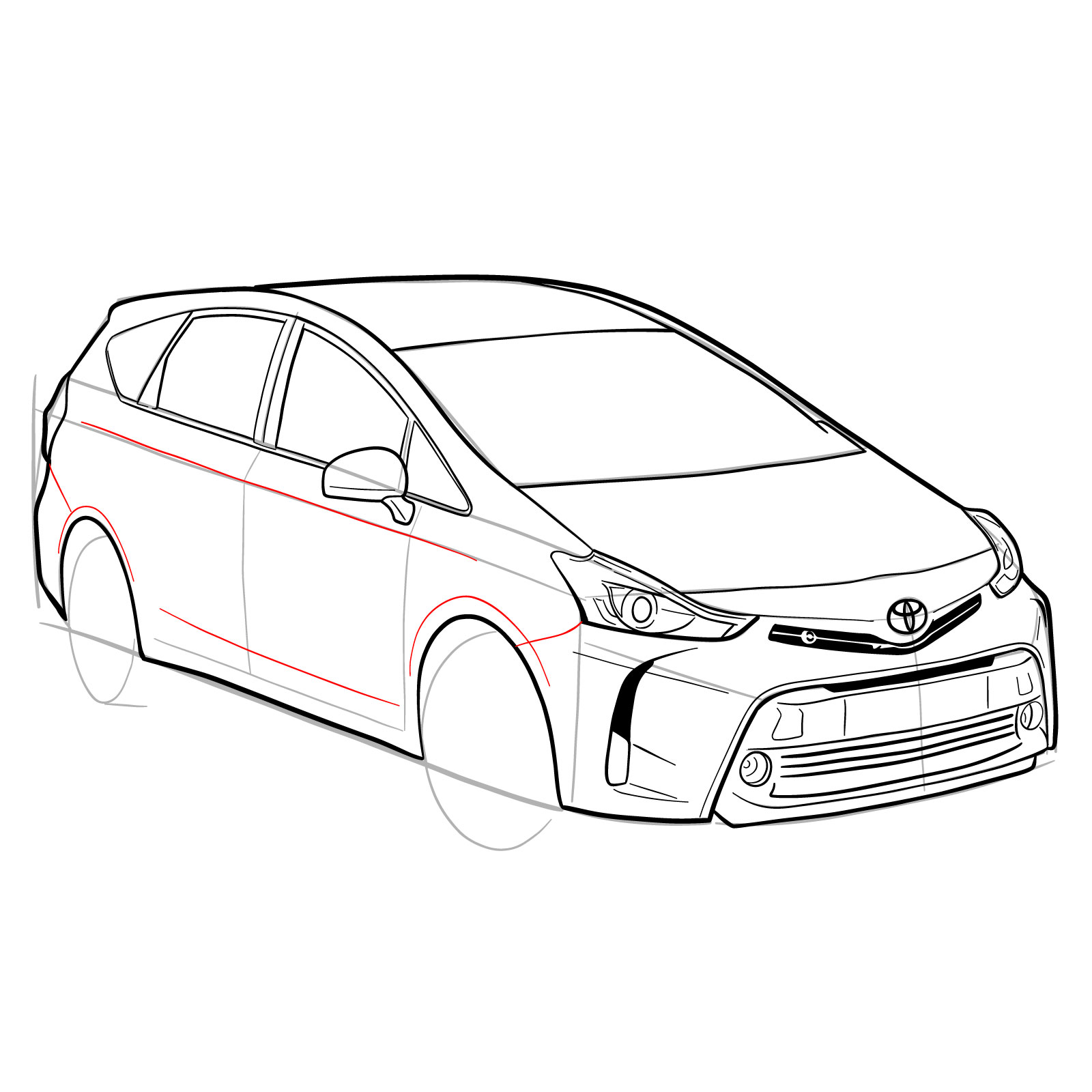 How to draw a 2021 Toyota Prius V - step 29