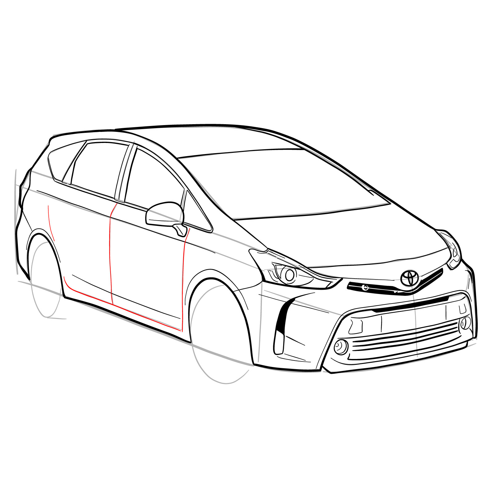 How to draw a 2021 Toyota Prius V - step 30