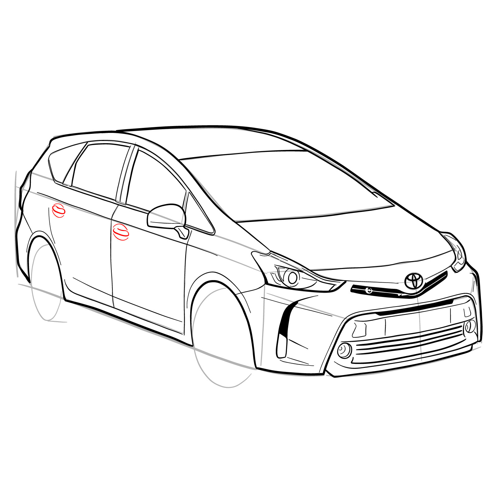 How to draw a 2021 Toyota Prius V - step 31