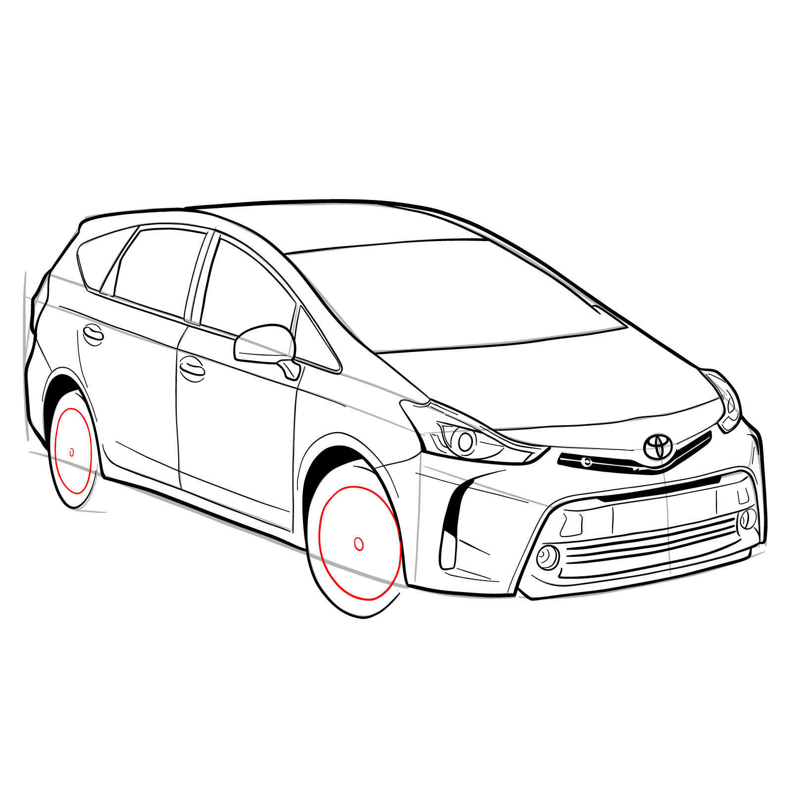 How to draw a 2021 Toyota Prius V - step 33