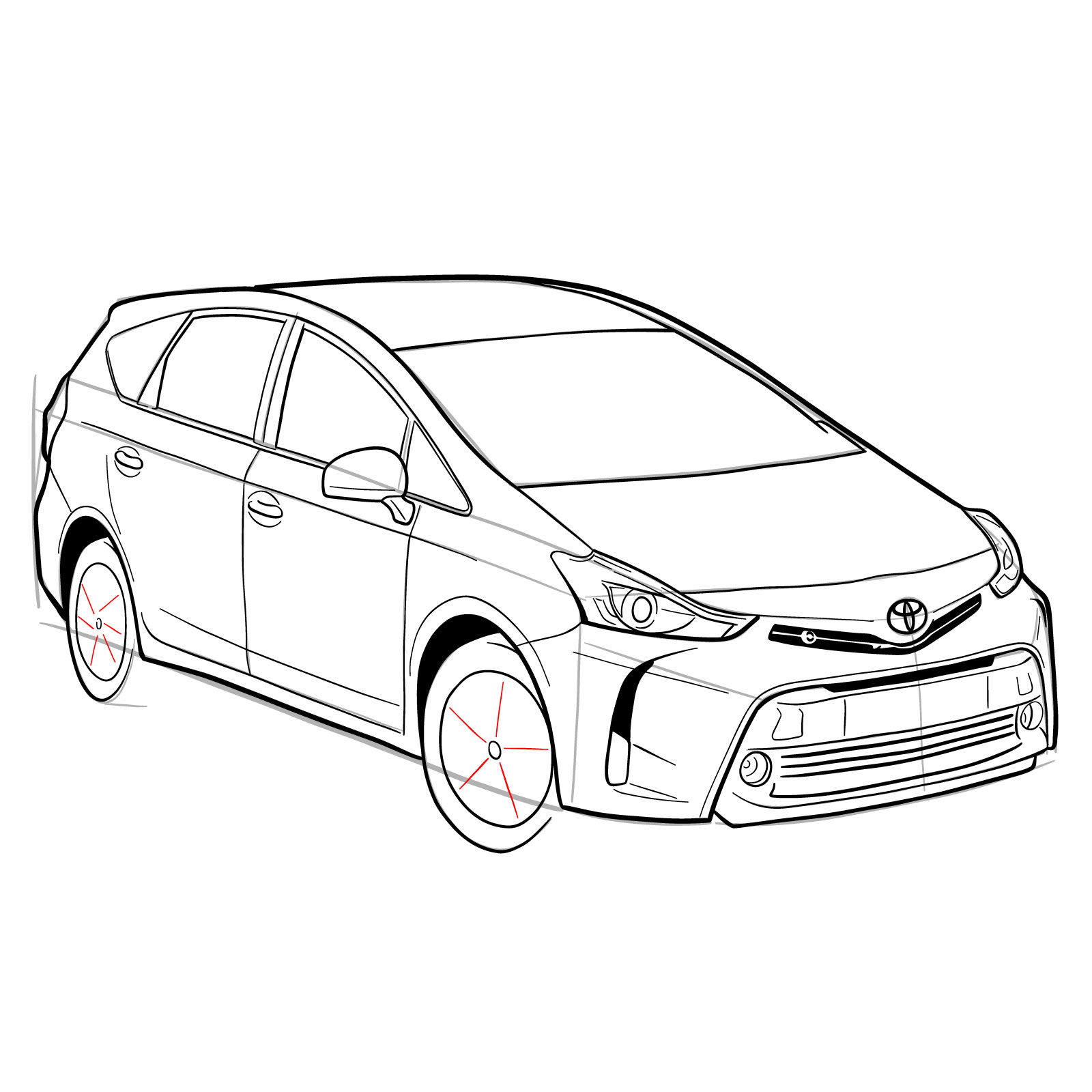 How to draw a 2021 Toyota Prius V - step 34