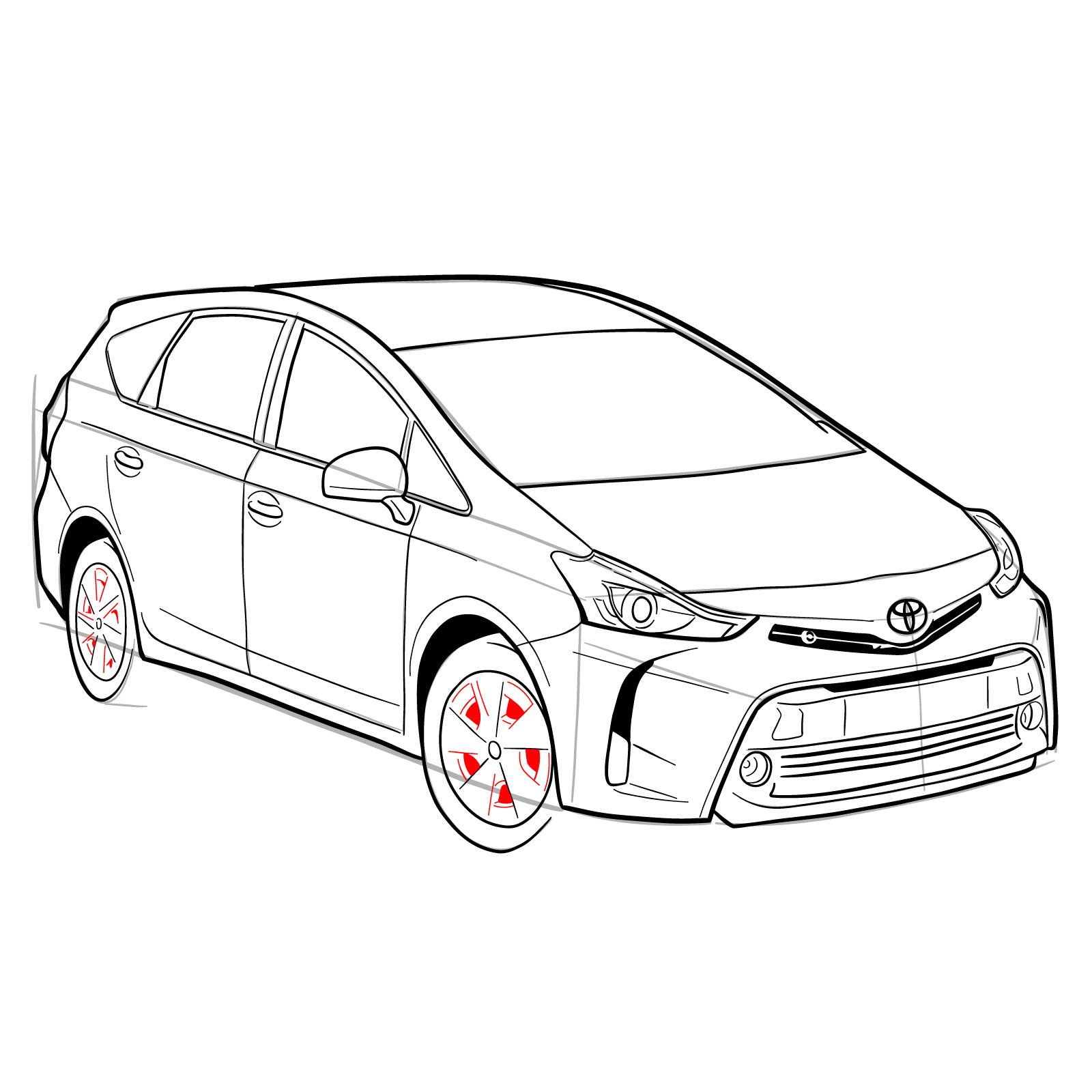 How to draw a 2021 Toyota Prius V - step 35