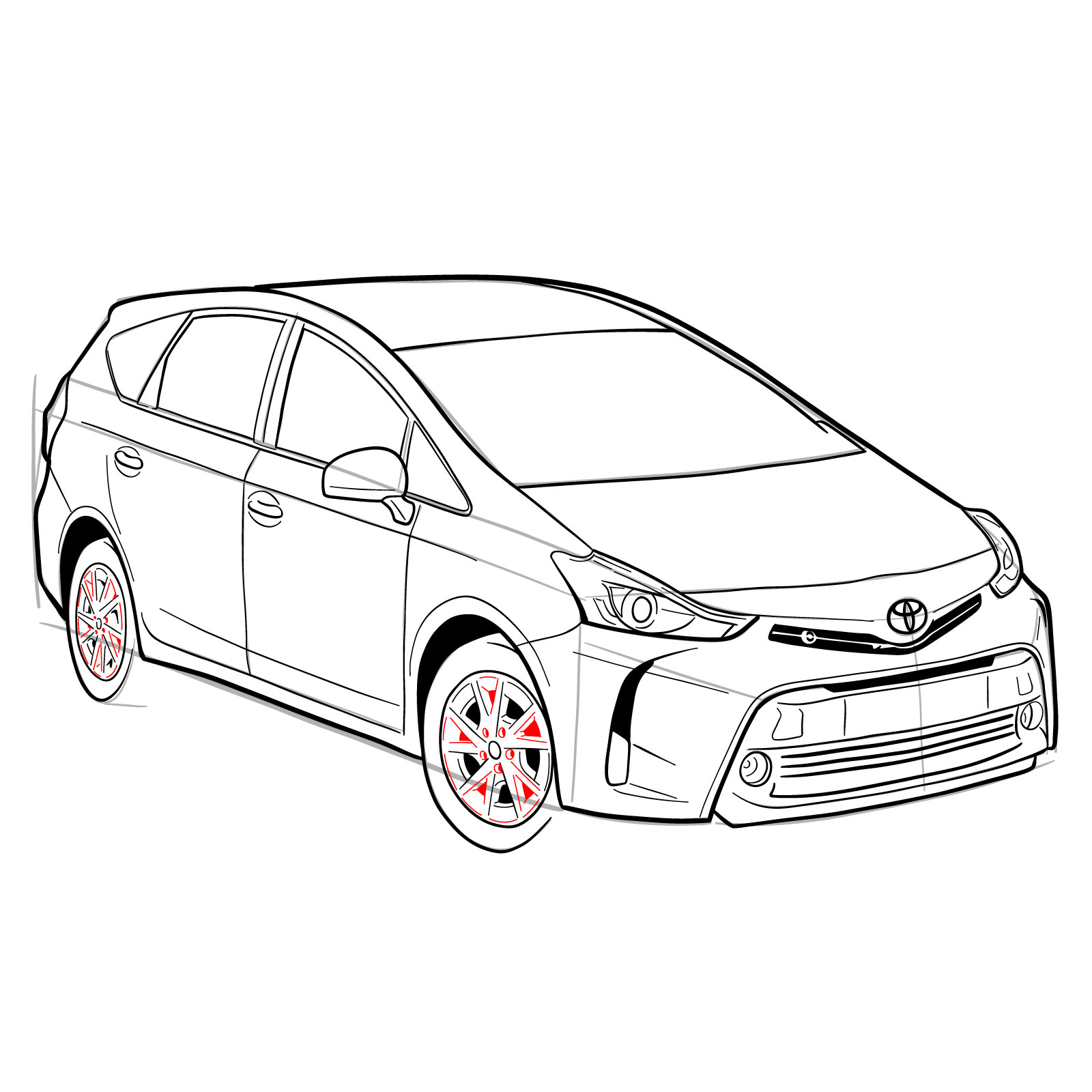 How to draw a 2021 Toyota Prius V - step 36
