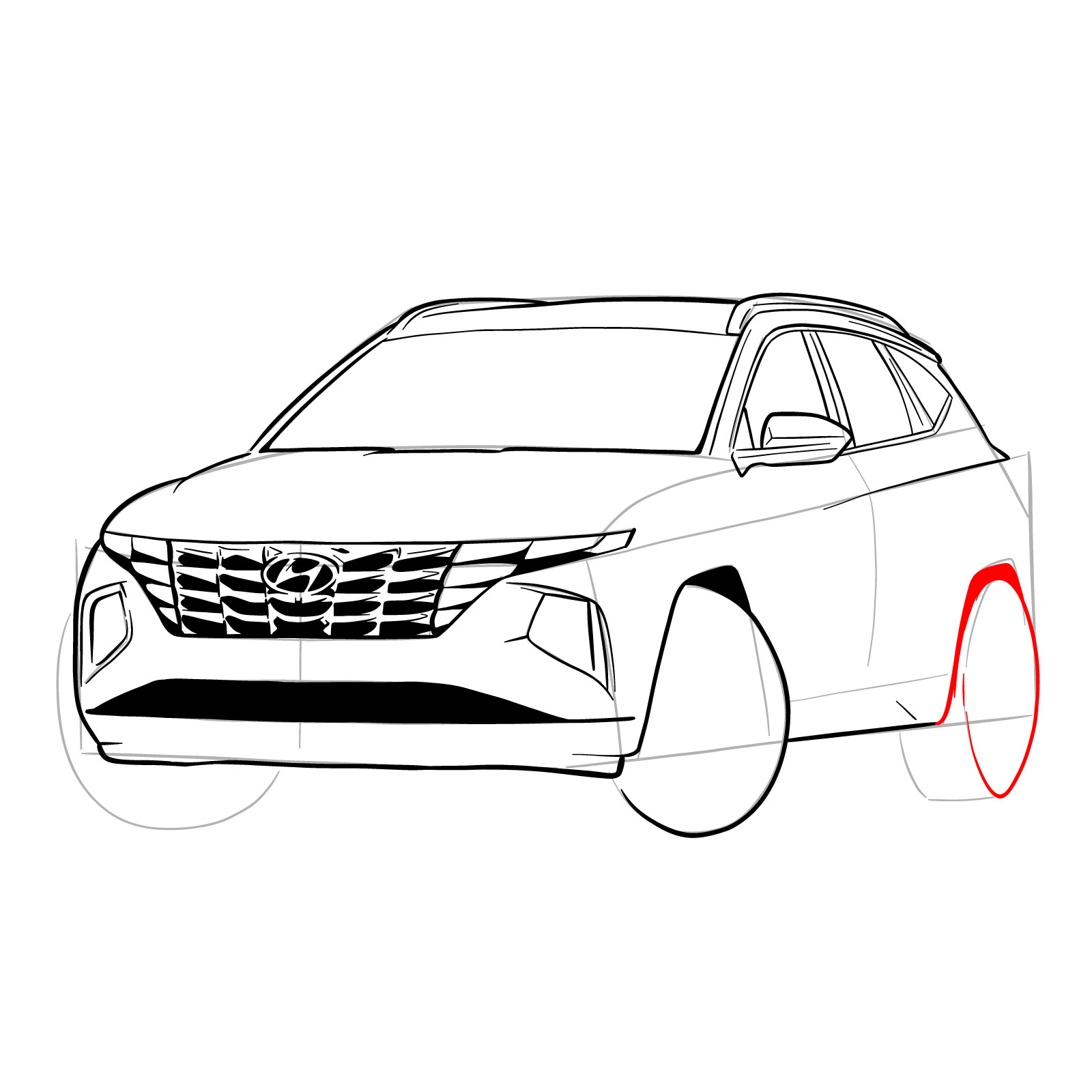 How to draw a 2021 Hyundai Tucson - step 29