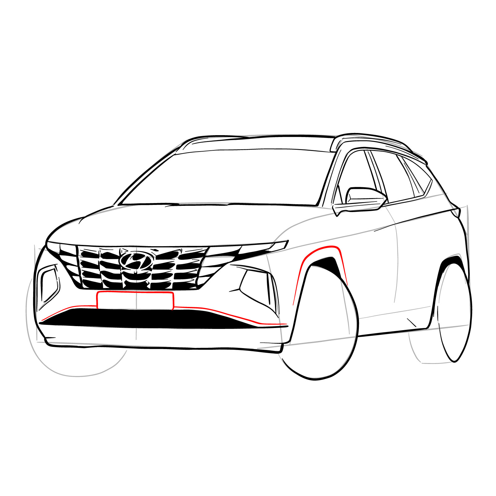 How to draw a 2021 Hyundai Tucson - step 31