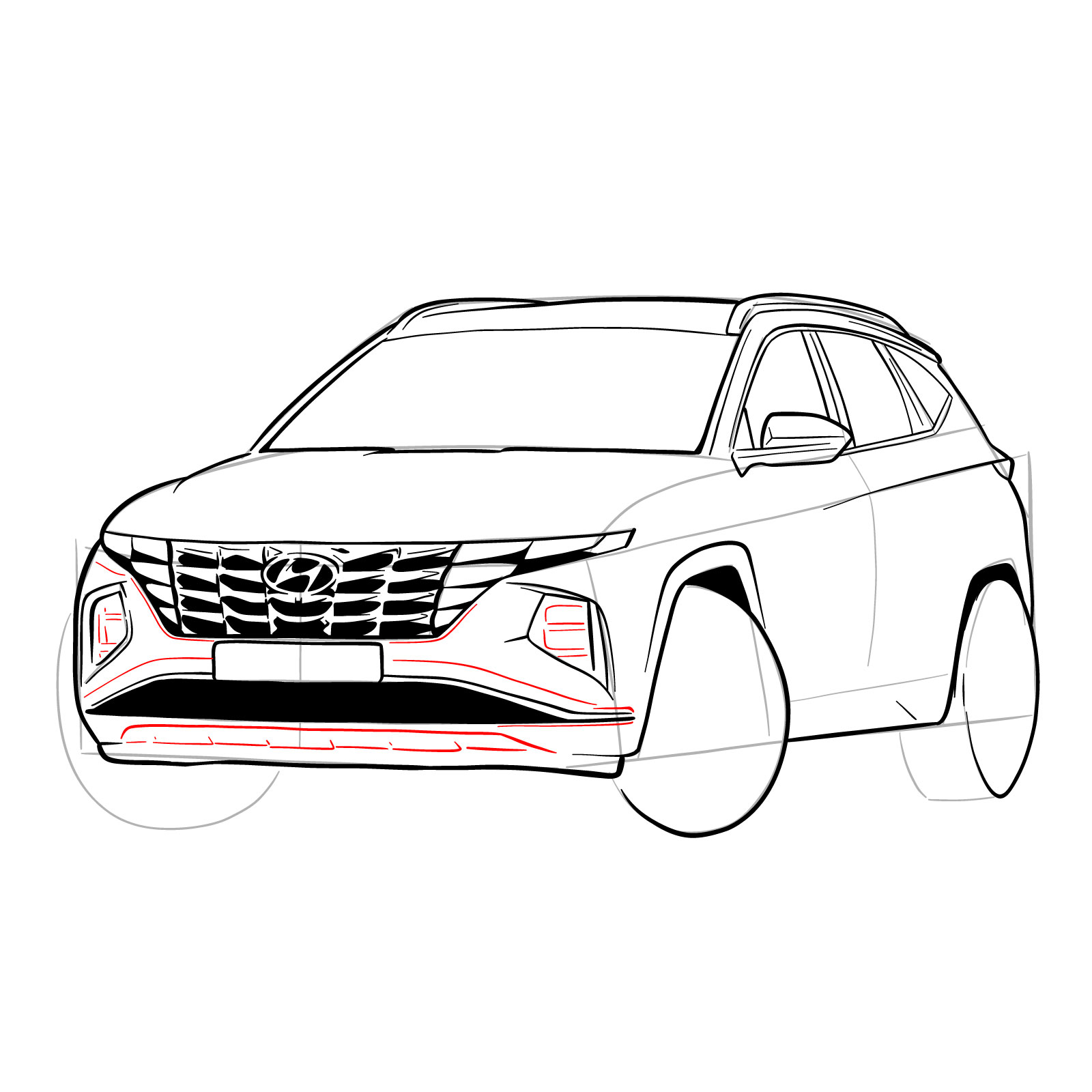 How to draw a 2021 Hyundai Tucson - step 32