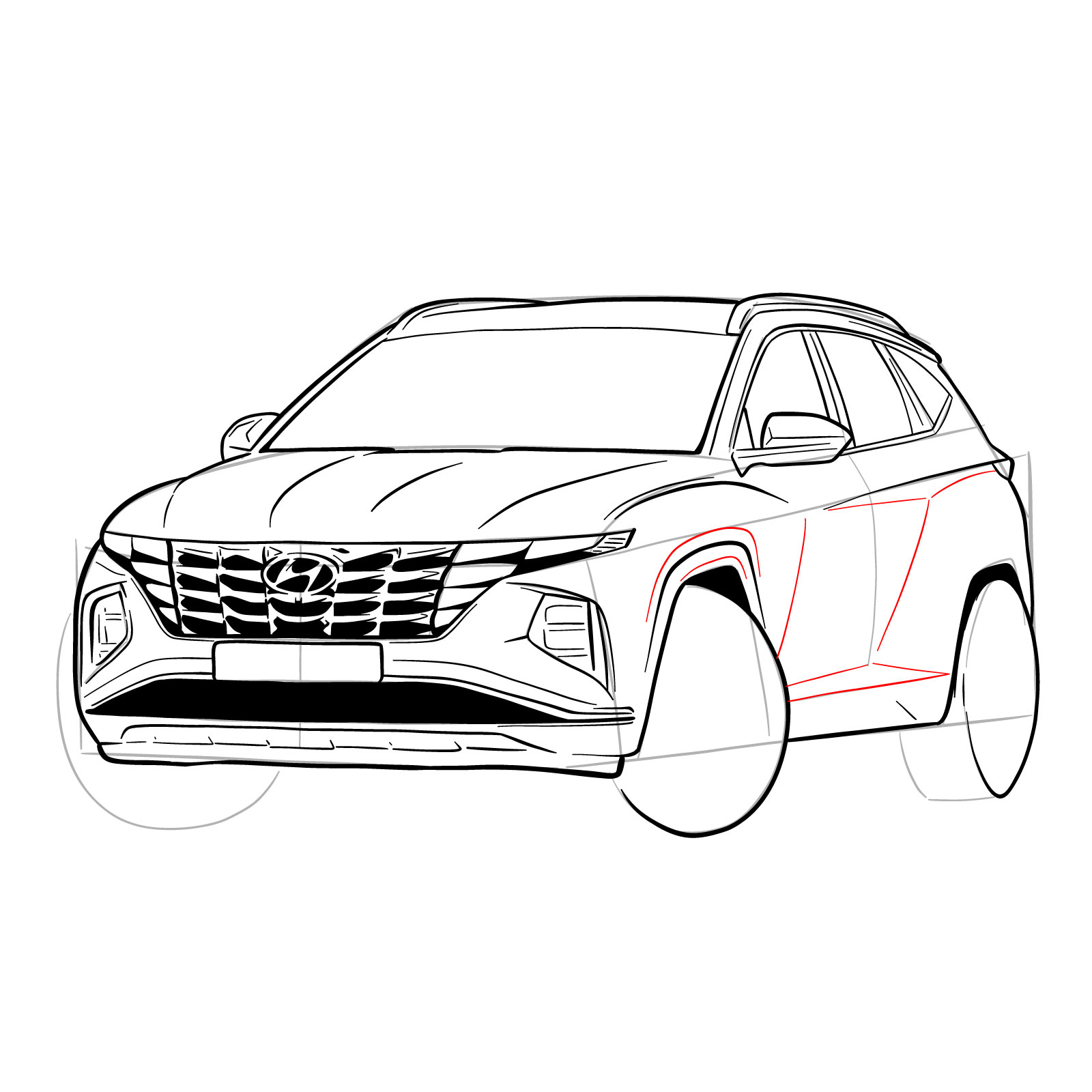 How to draw a 2021 Hyundai Tucson - step 34