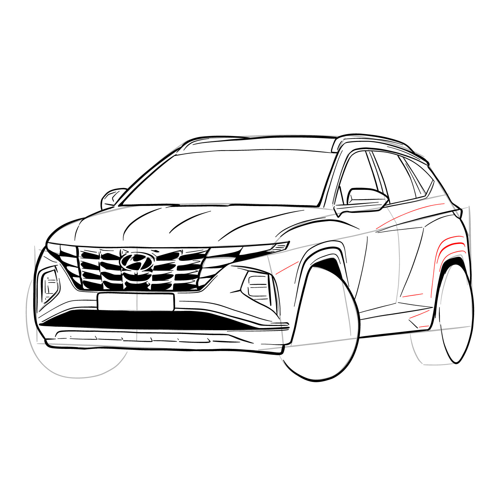 How to draw a 2021 Hyundai Tucson - step 35