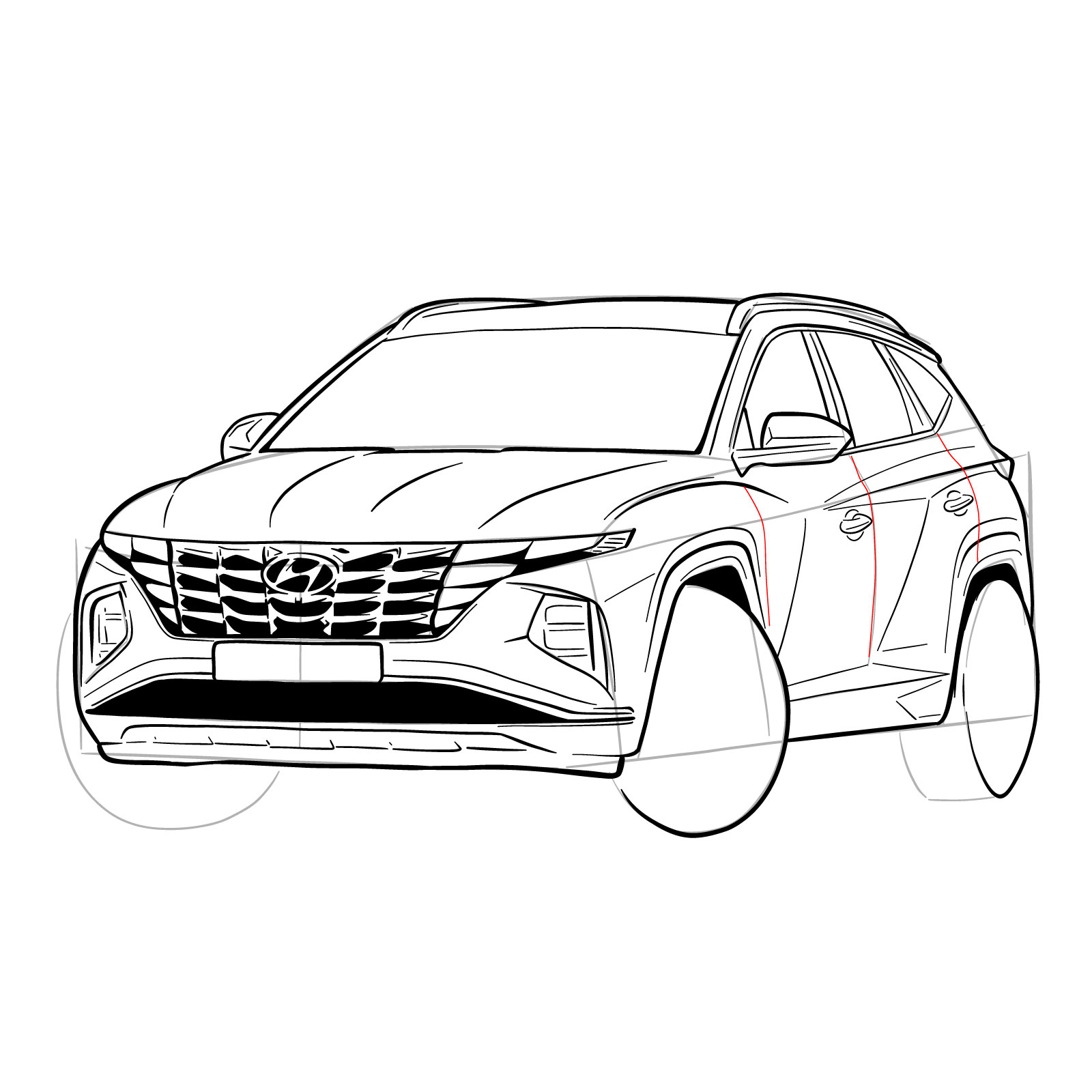How to draw a 2021 Hyundai Tucson - step 37