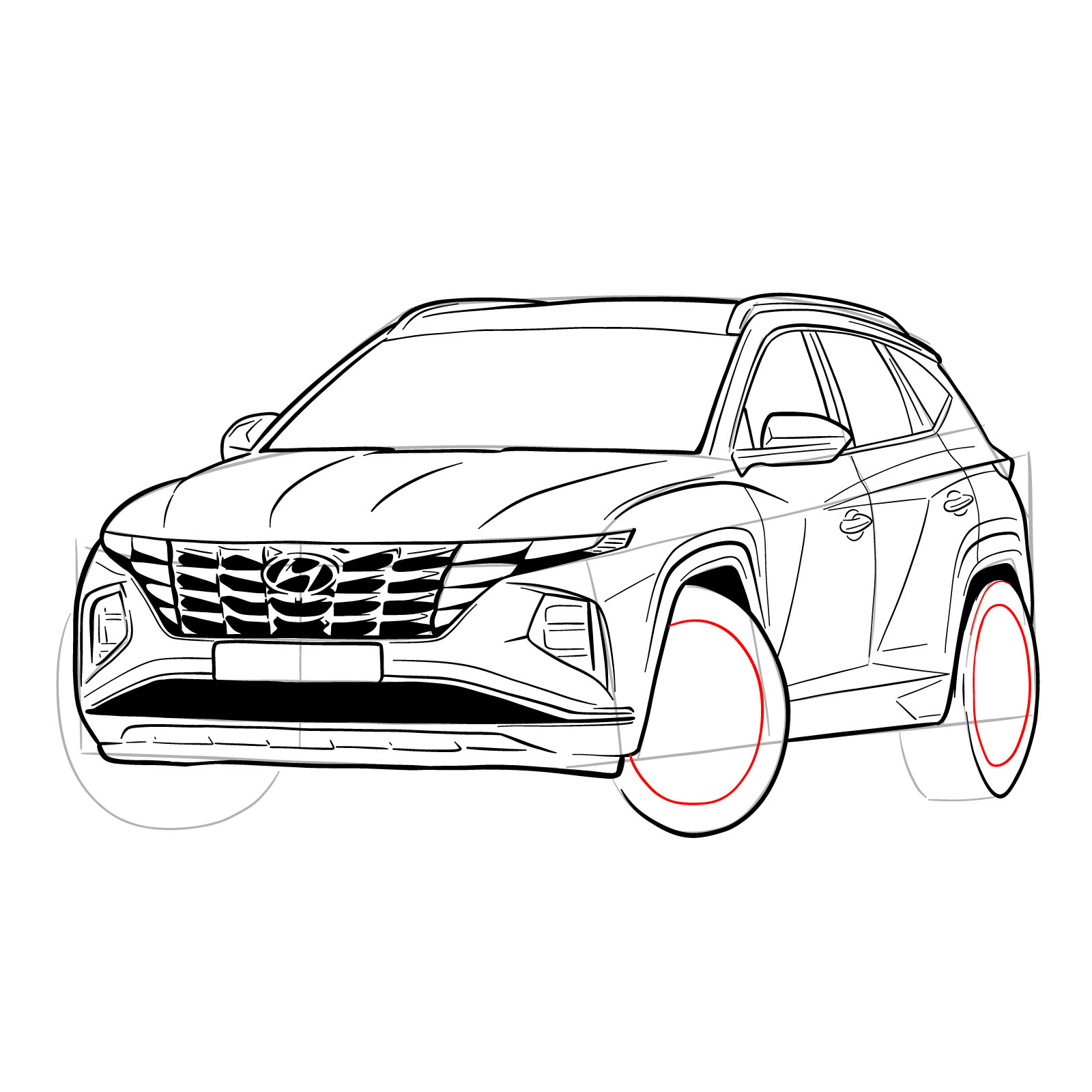 How to draw a 2021 Hyundai Tucson - step 38