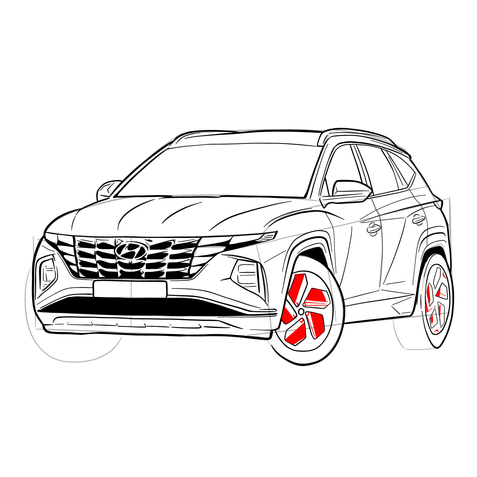 How to draw a 2021 Hyundai Tucson - step 40