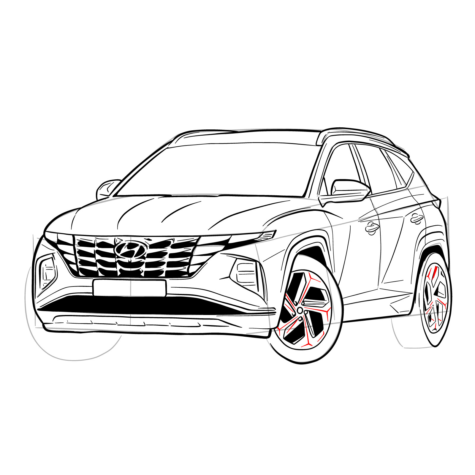 How to draw a 2021 Hyundai Tucson - step 41