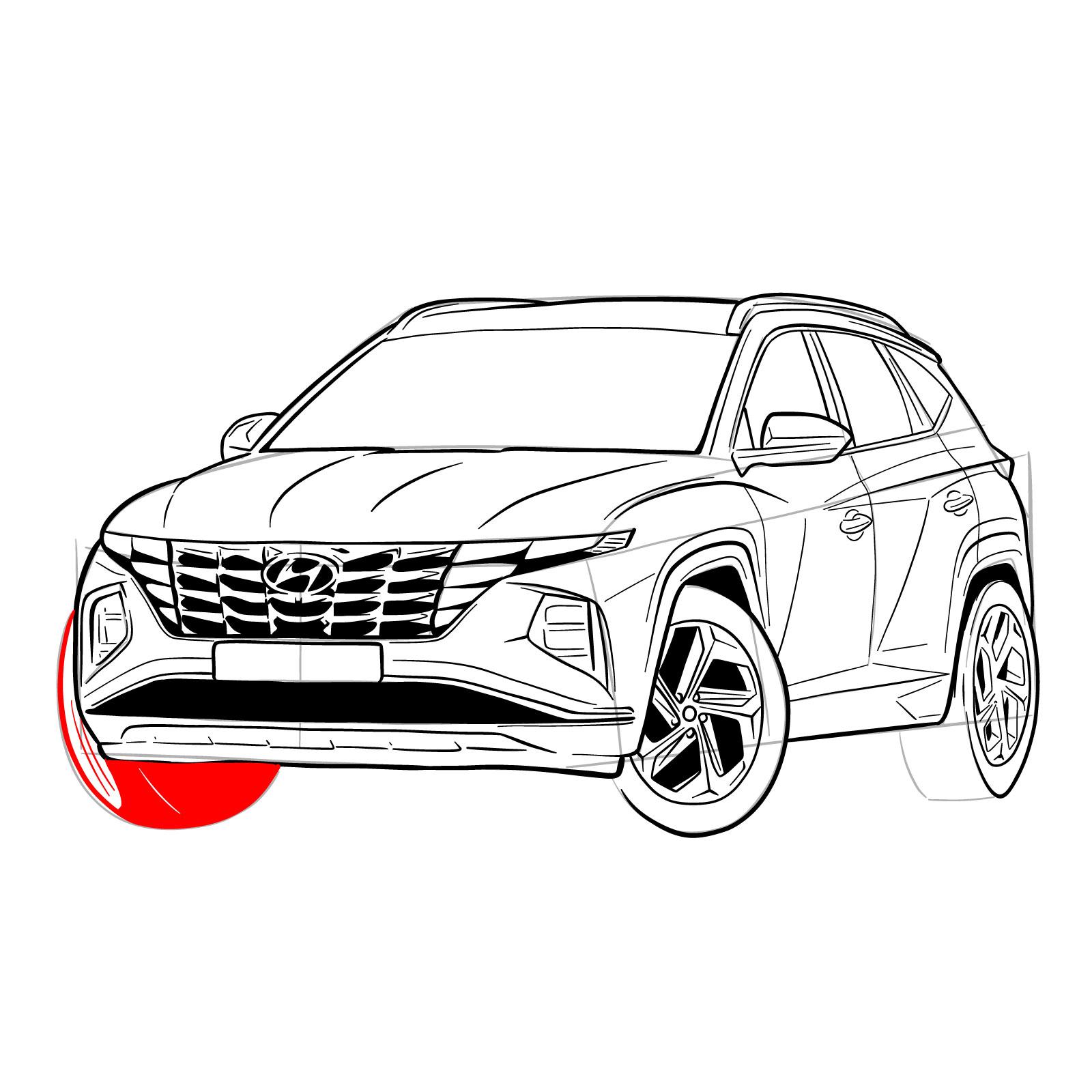 How to draw a 2021 Hyundai Tucson - step 42