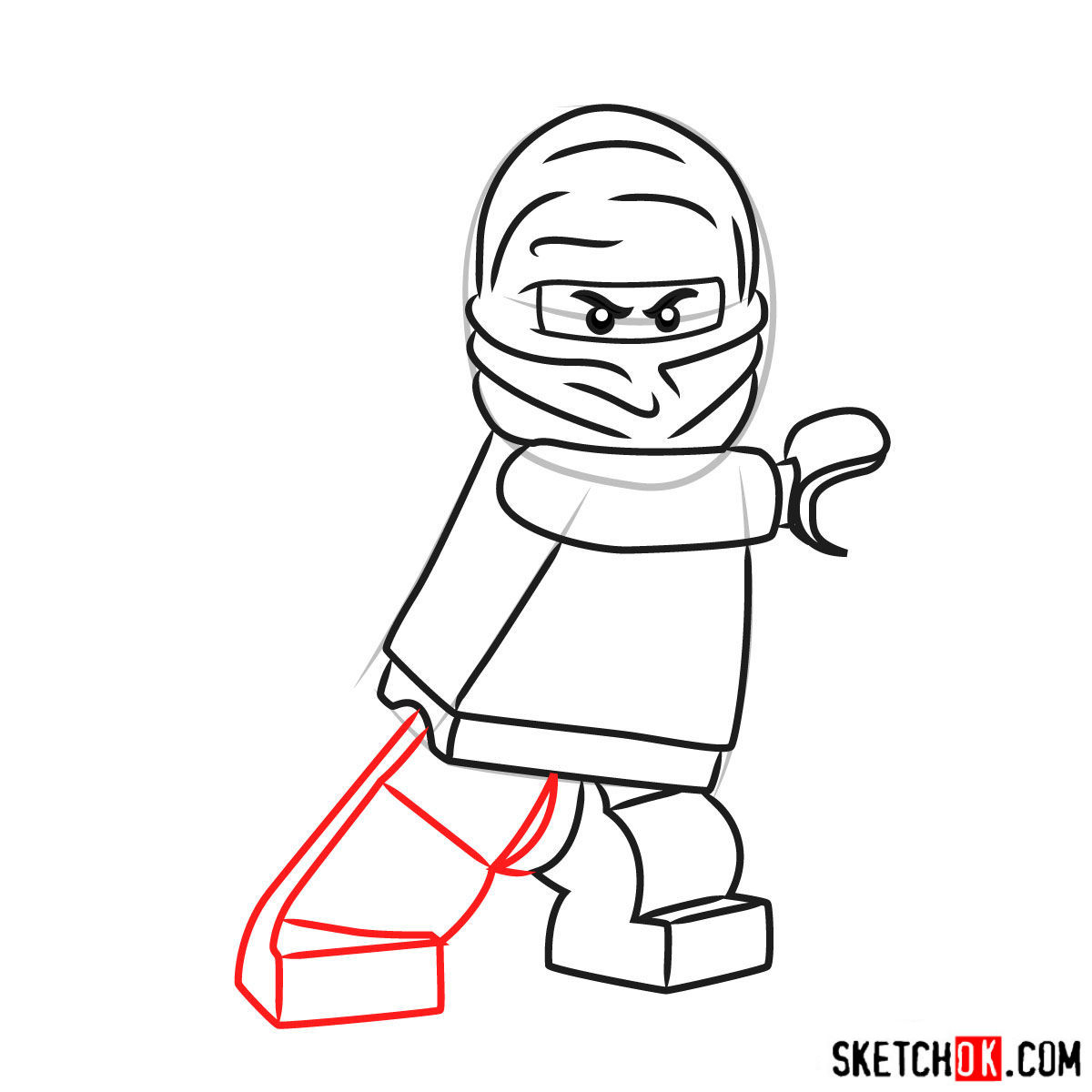 How to draw Kai NinjaGO - step 08