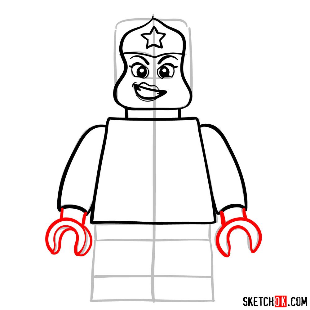How to draw Wonder Woman LEGO minifigure - step 07