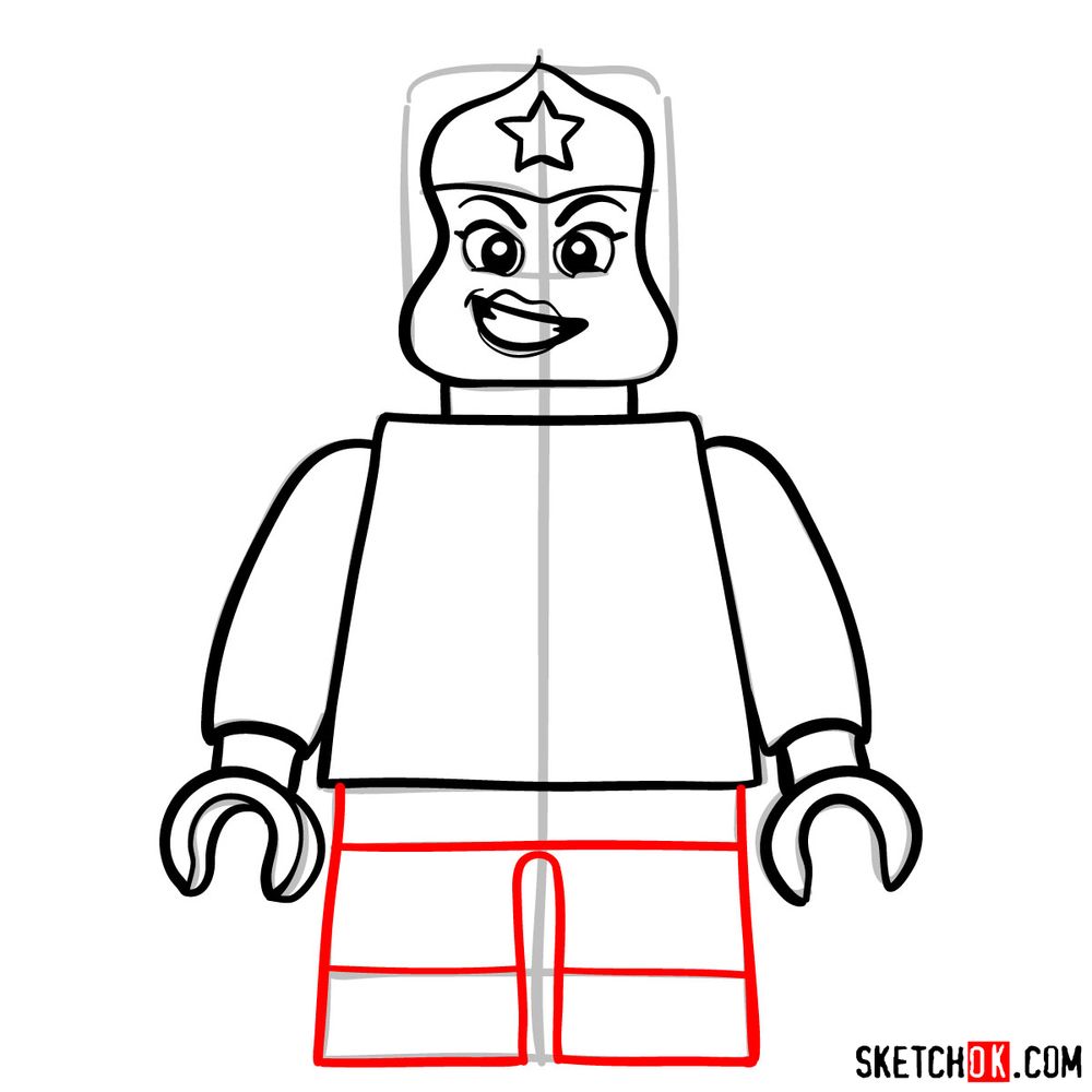 How to draw Wonder Woman LEGO minifigure - step 08