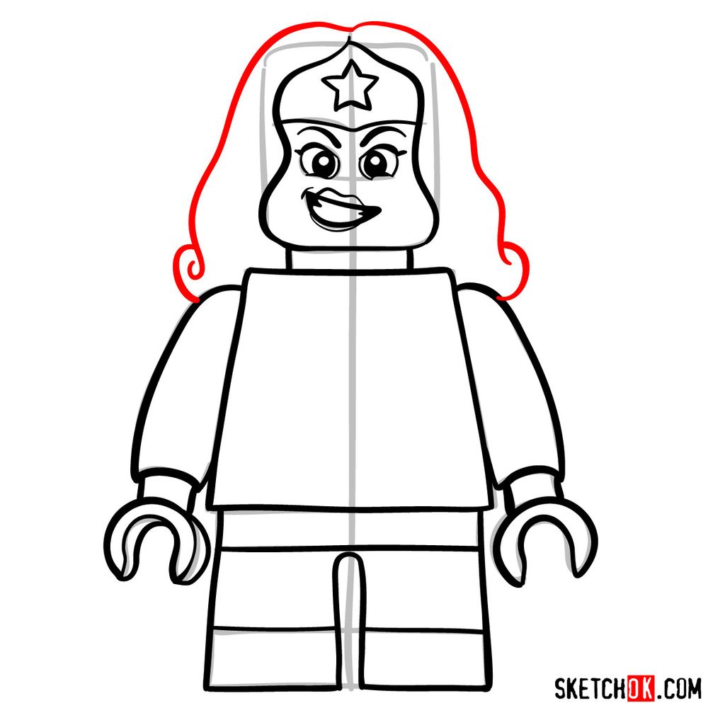 How to draw Wonder Woman LEGO minifigure - step 09