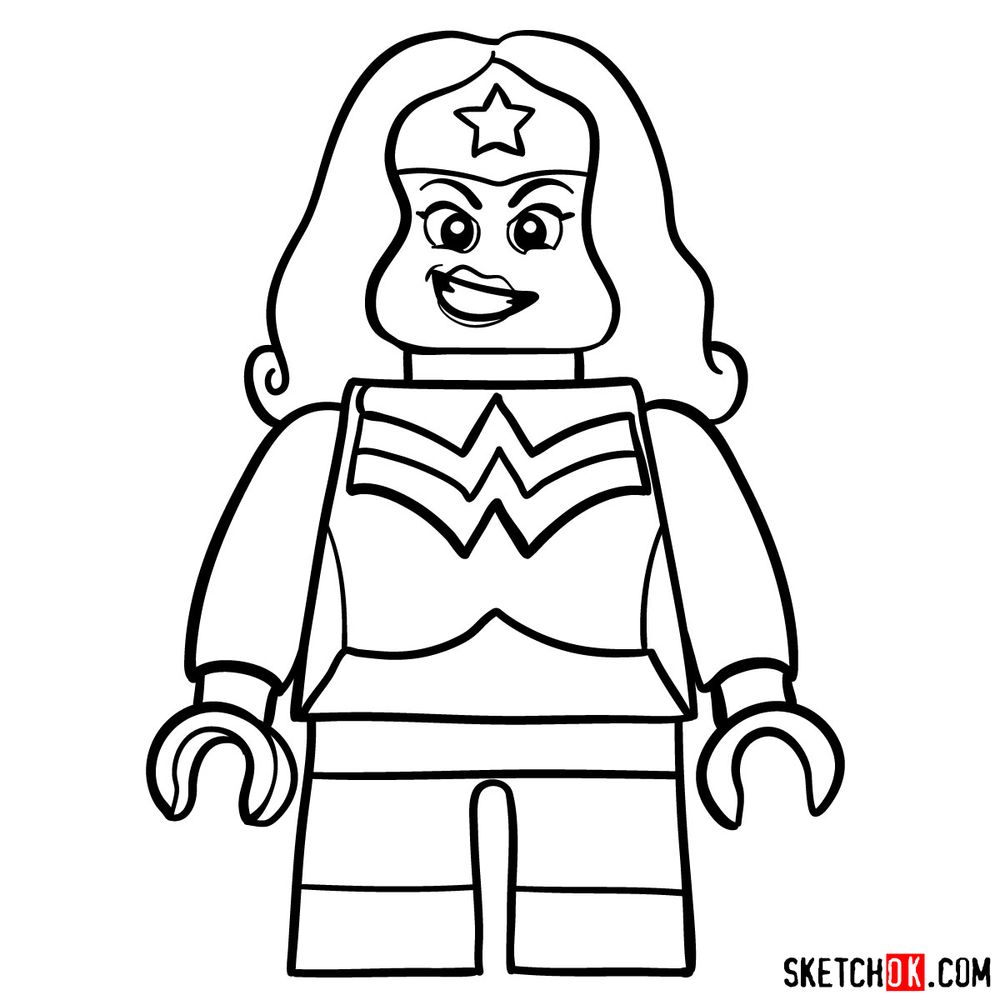 How to draw Wonder Woman LEGO minifigure - step 11