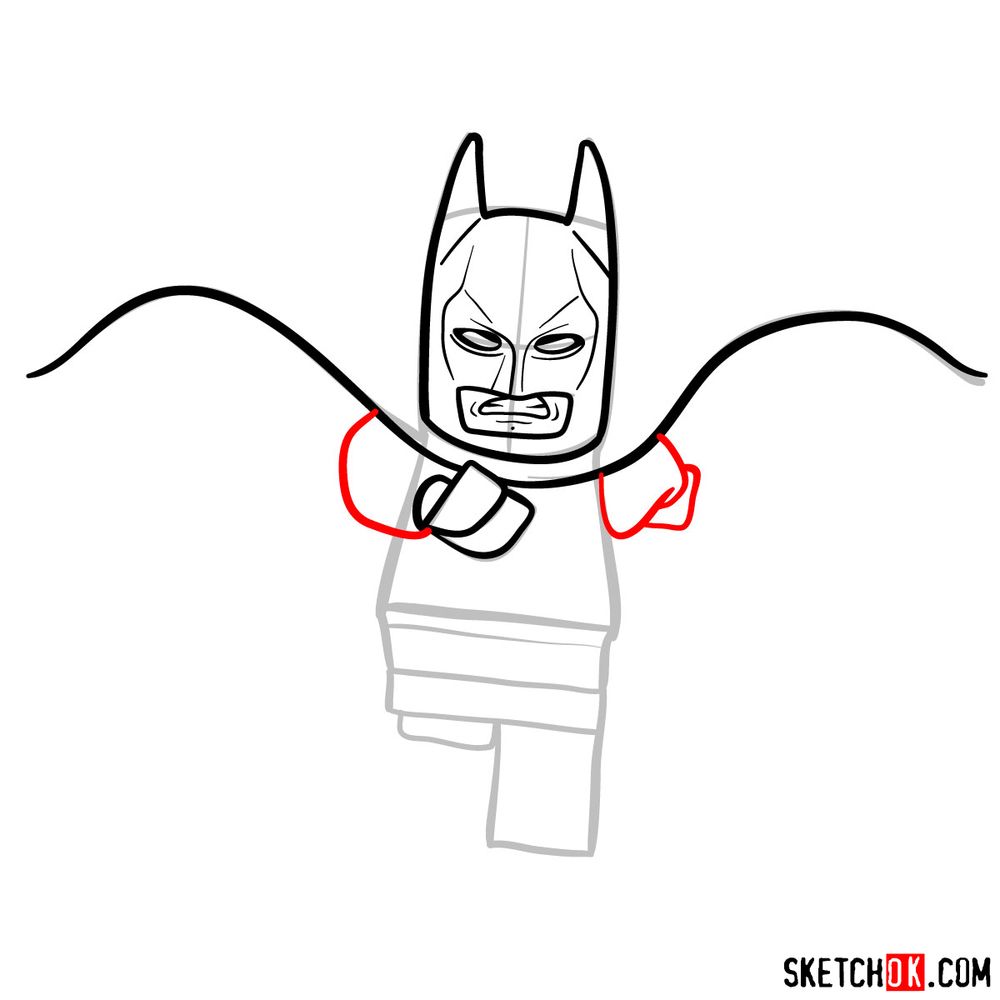 How to draw Batman LEGO minifigure - step 07
