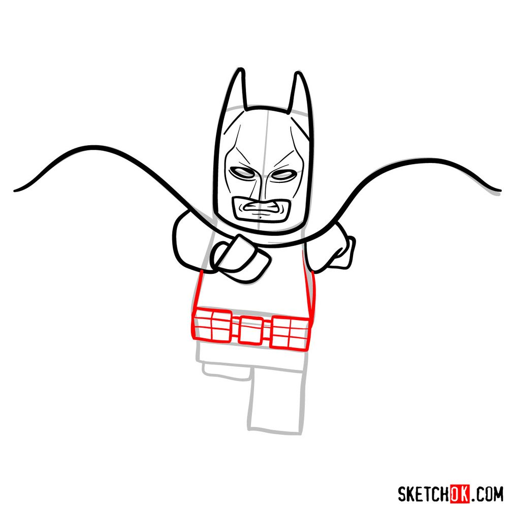 How to draw Batman LEGO minifigure - step 08