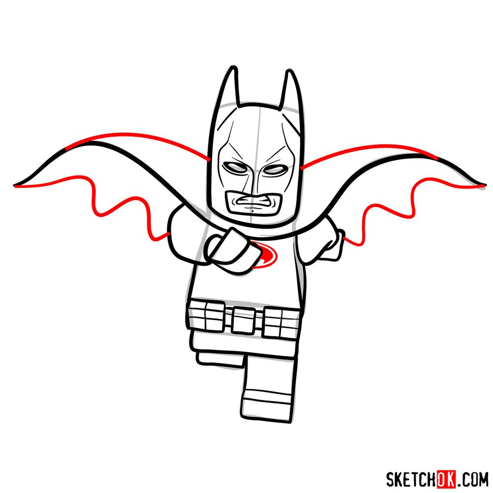How to draw Batman LEGO minifigure - step 10