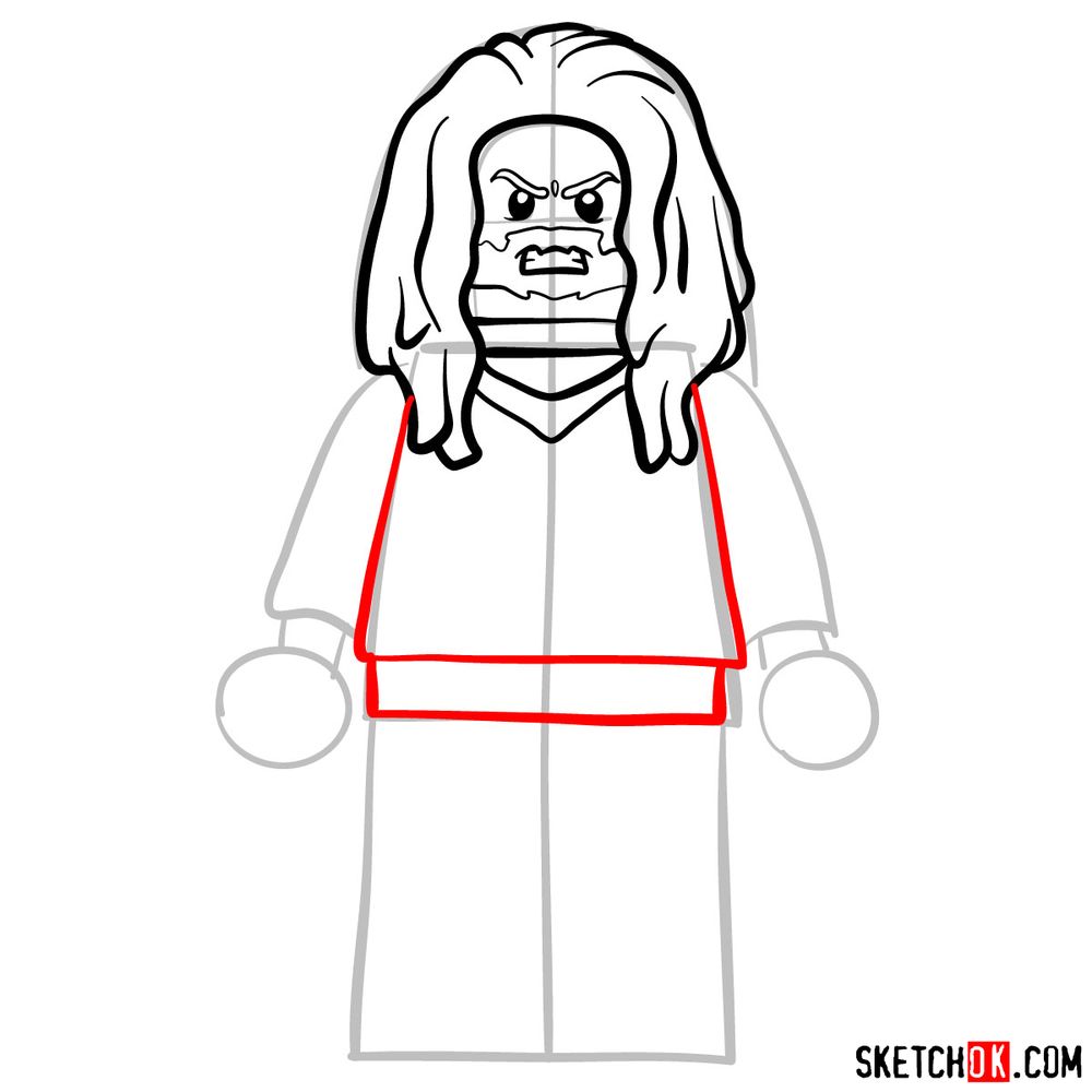 How to draw Aquaman LEGO minifigure - step 07