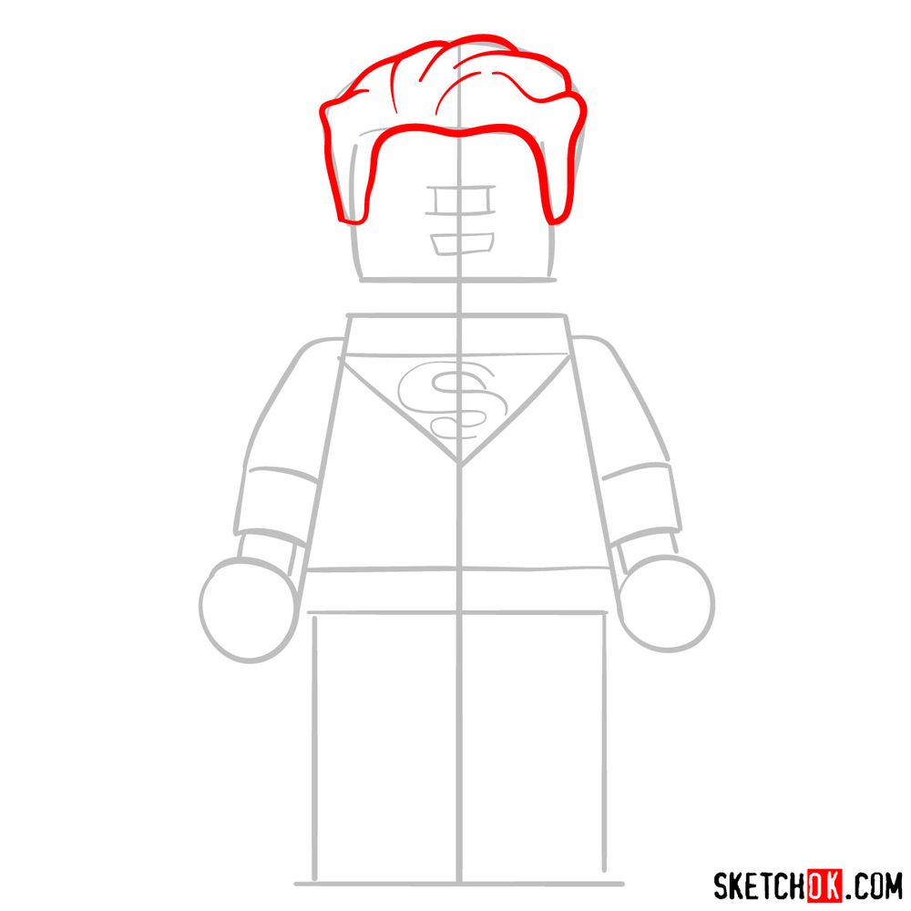 How to draw Superman LEGO minifigure - step 03
