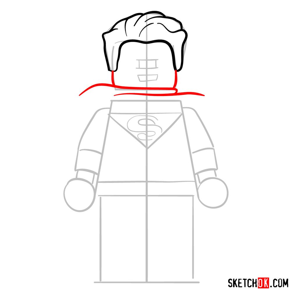 How to draw Superman LEGO minifigure - step 04