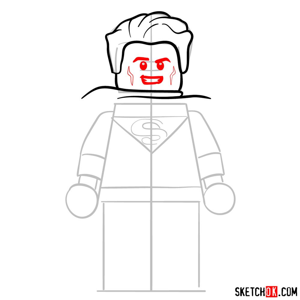 How to draw Superman LEGO minifigure - step 05