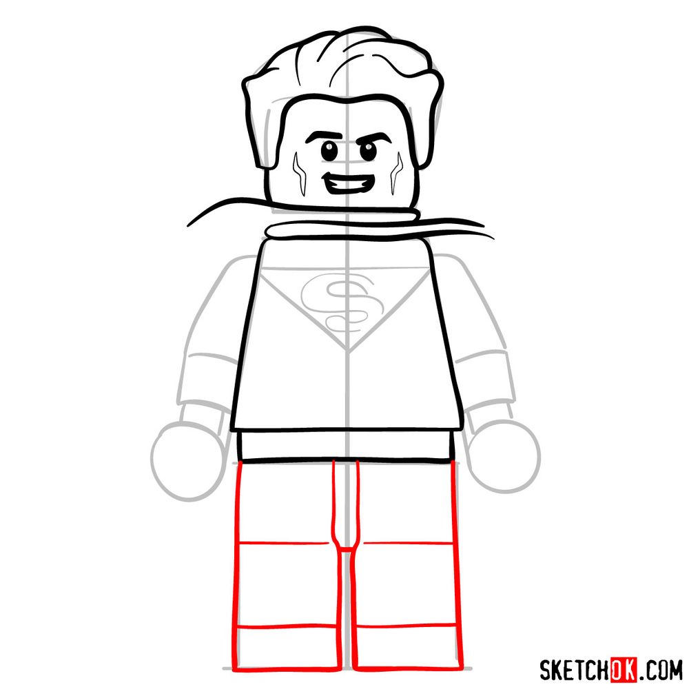 How to draw Superman LEGO minifigure - step 07