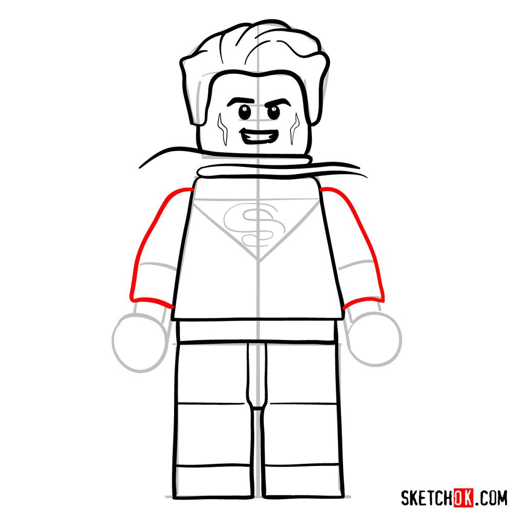 How to draw Superman LEGO minifigure - step 08