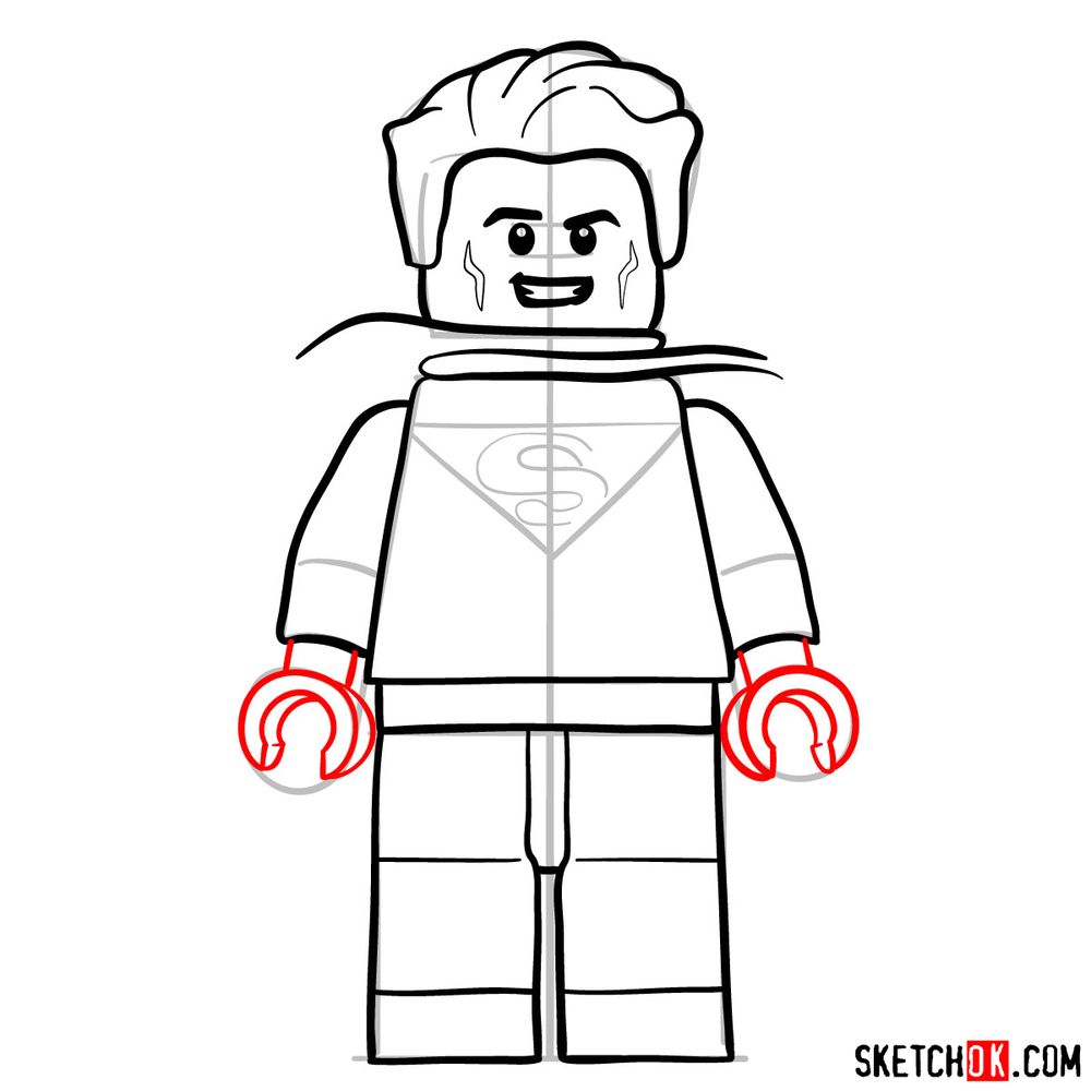 How to draw Superman LEGO minifigure - step 09