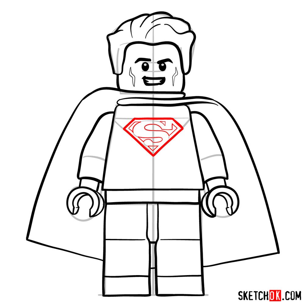 How to draw Superman LEGO minifigure - step 11