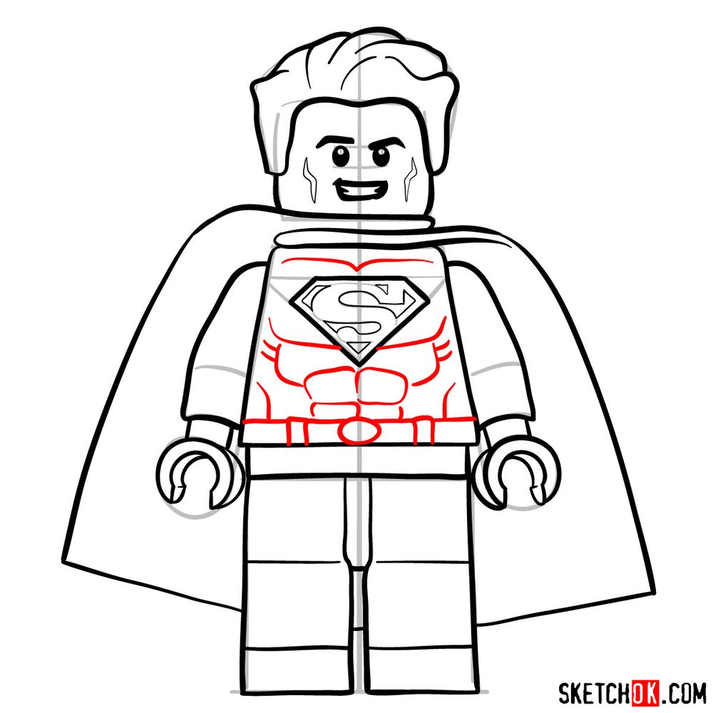 How to draw Superman LEGO minifigure - step 12