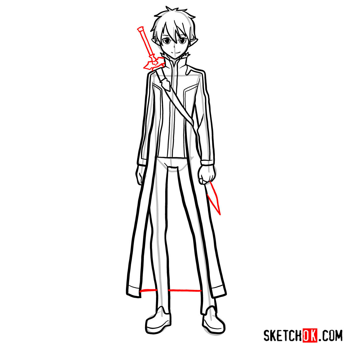 How to draw Kirito (Kirigaya Kazuto) - step 15