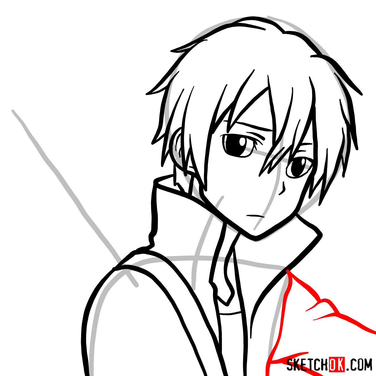 How to draw Kirito's portrait (Sword Art Online) - step 09