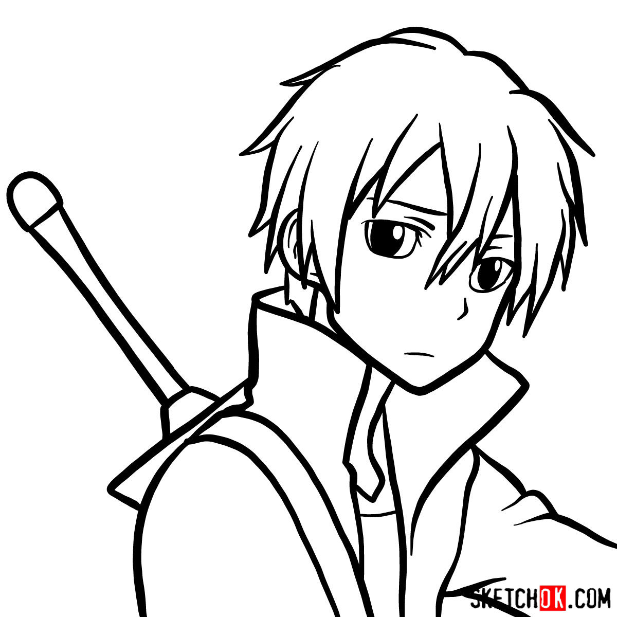 How to draw Kirito's portrait (Sword Art Online) - step 11