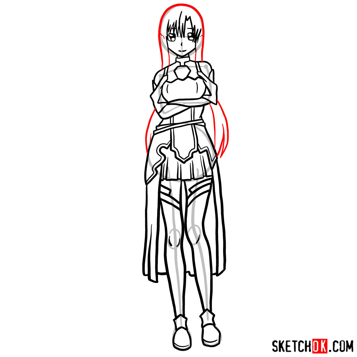 How to draw Yuuki Asuna from Sword Art Online anime - step 16