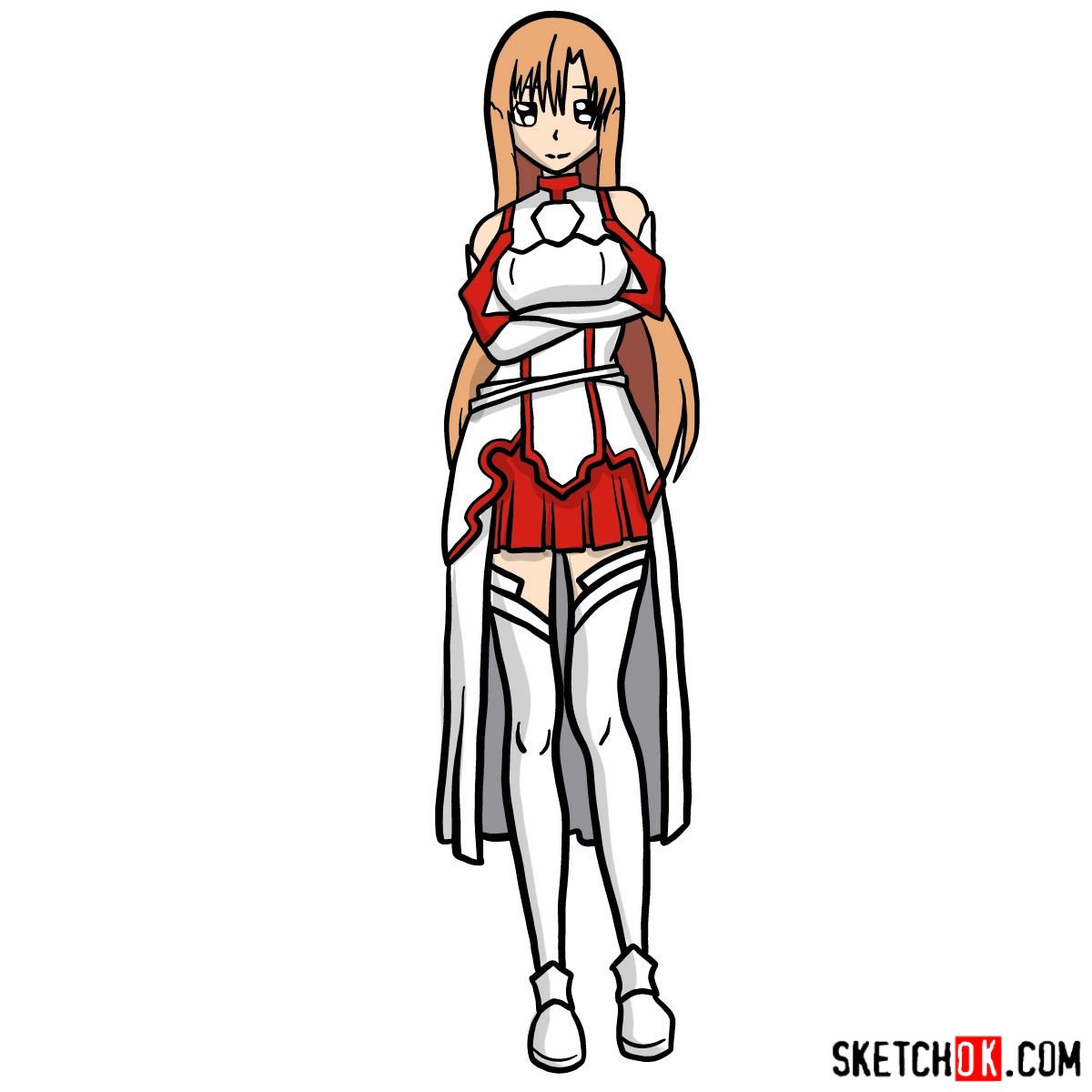 How to draw Yuuki Asuna from Sword Art Online - Sketchok easy drawing guides