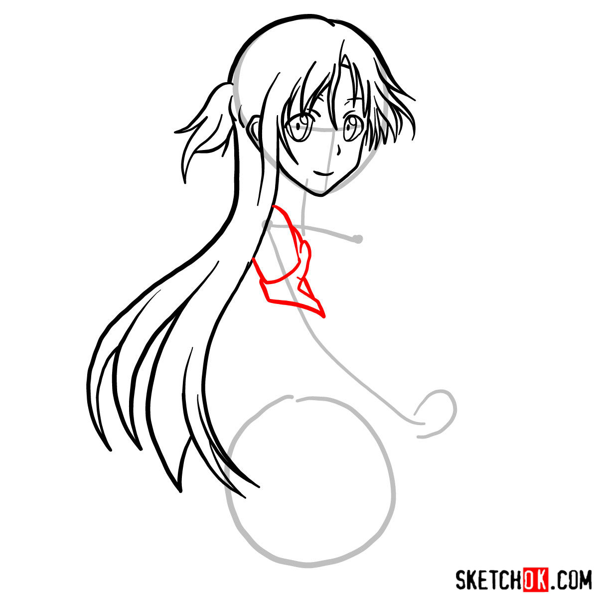 How to draw Yuuki Asuna to the waist - step 06