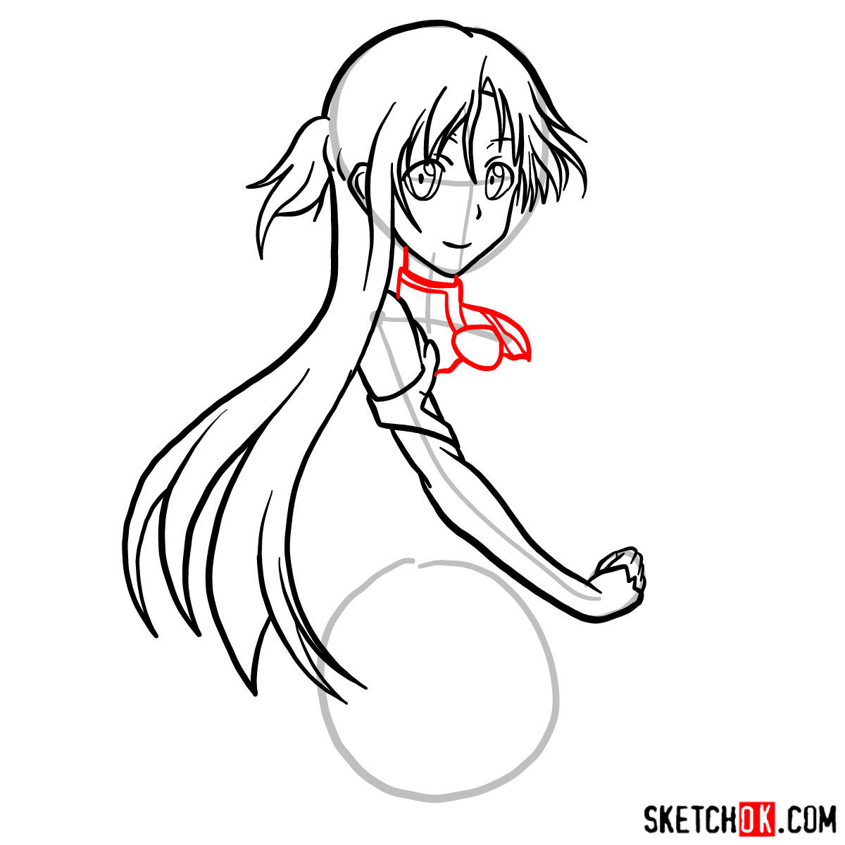 How to draw Yuuki Asuna to the waist - step 08