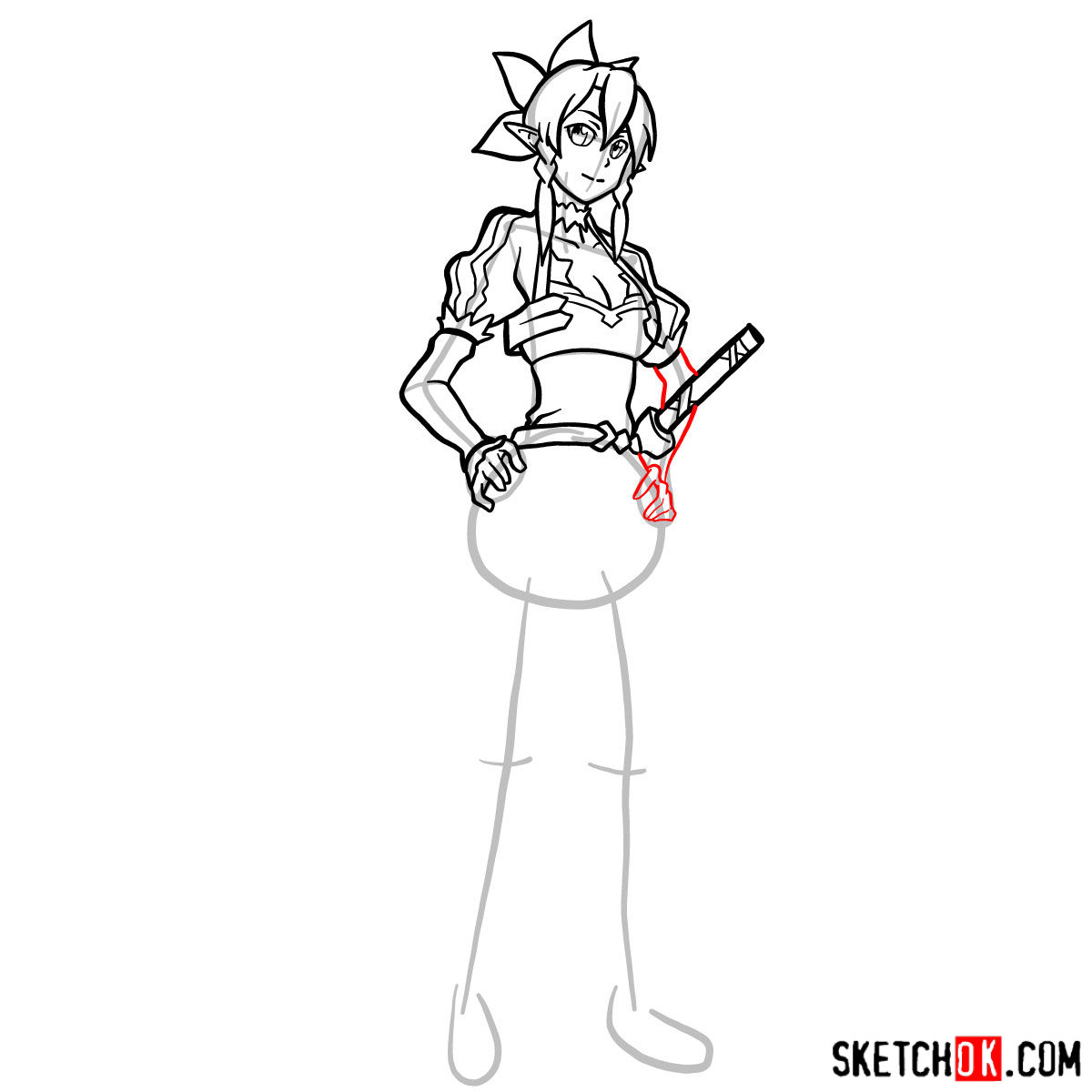 How to draw Leafa - Sword Art Online - step 15