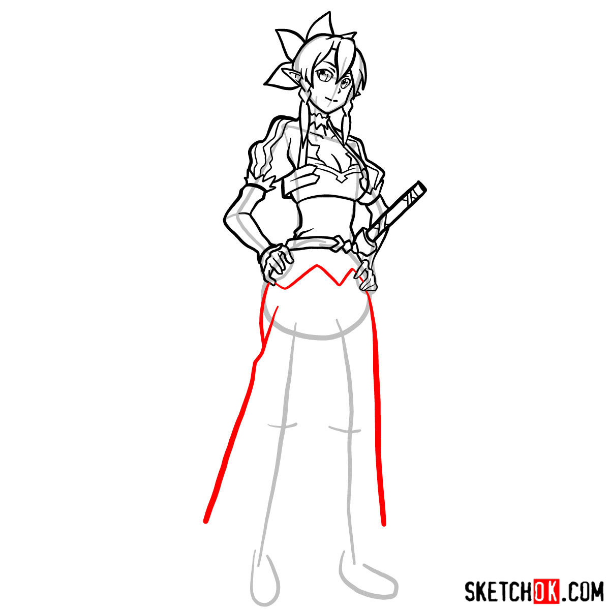 How to draw Leafa - Sword Art Online - step 16
