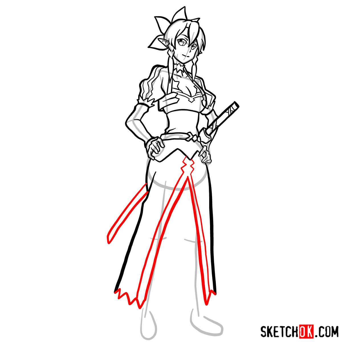 How to draw Leafa - Sword Art Online - step 17