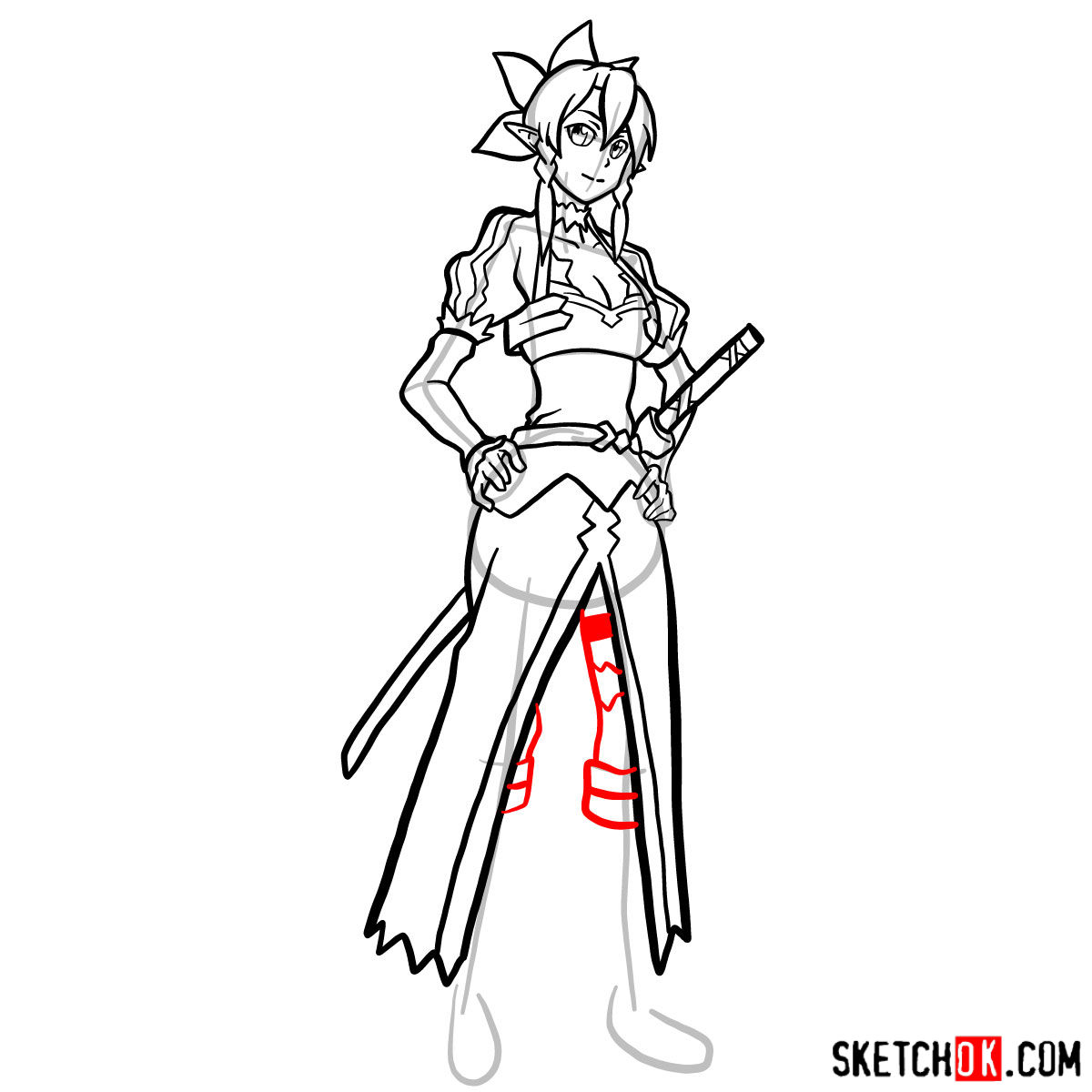 How to draw Leafa - Sword Art Online - step 18