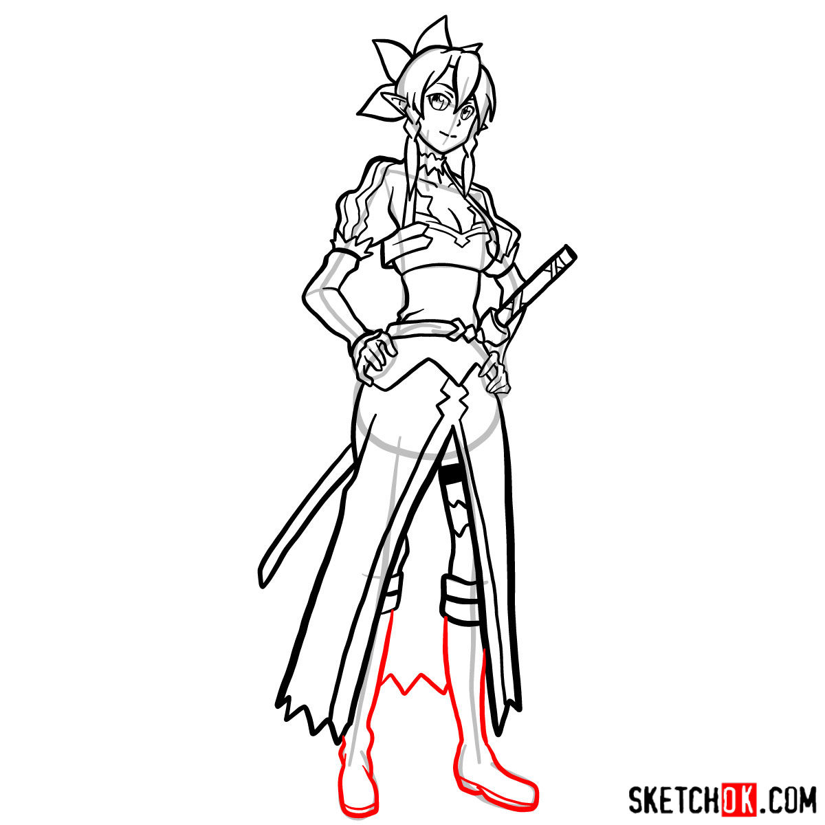 How to draw Leafa - Sword Art Online - step 19