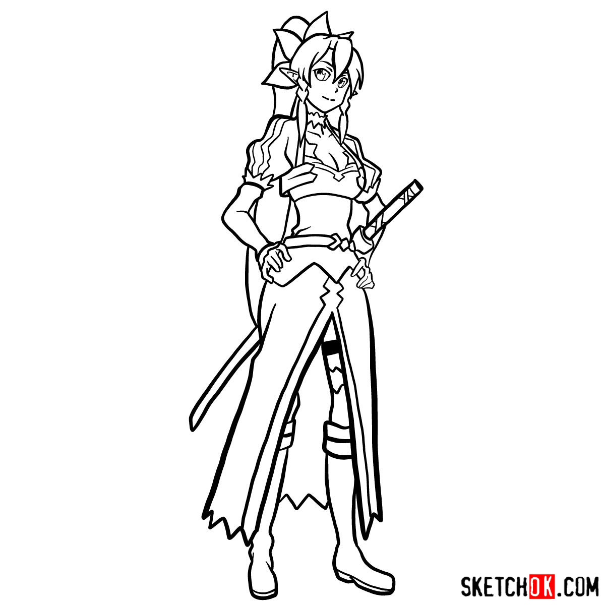 How to draw Leafa - Sword Art Online - step 21