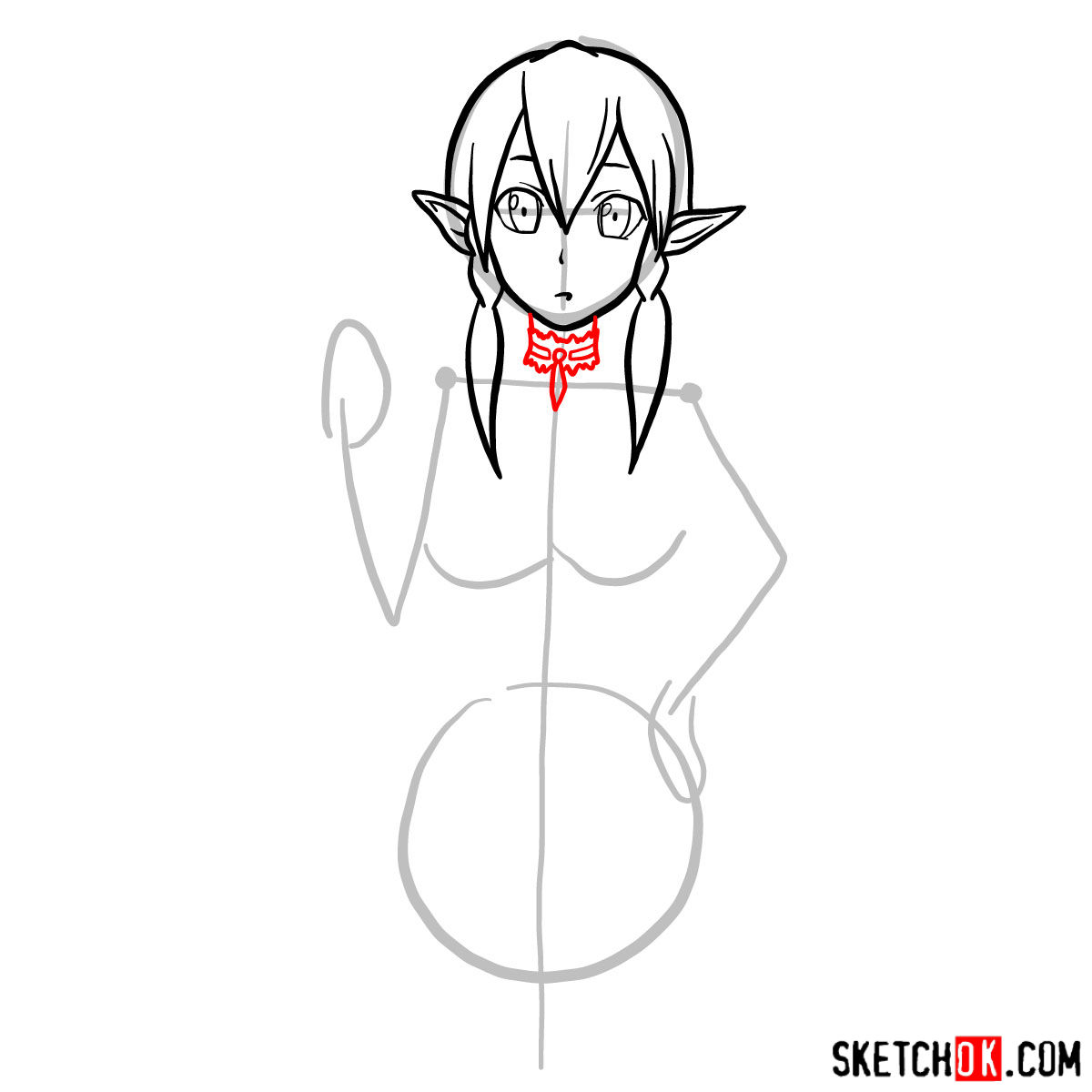 How to draw a portrait of Leafa - step 05