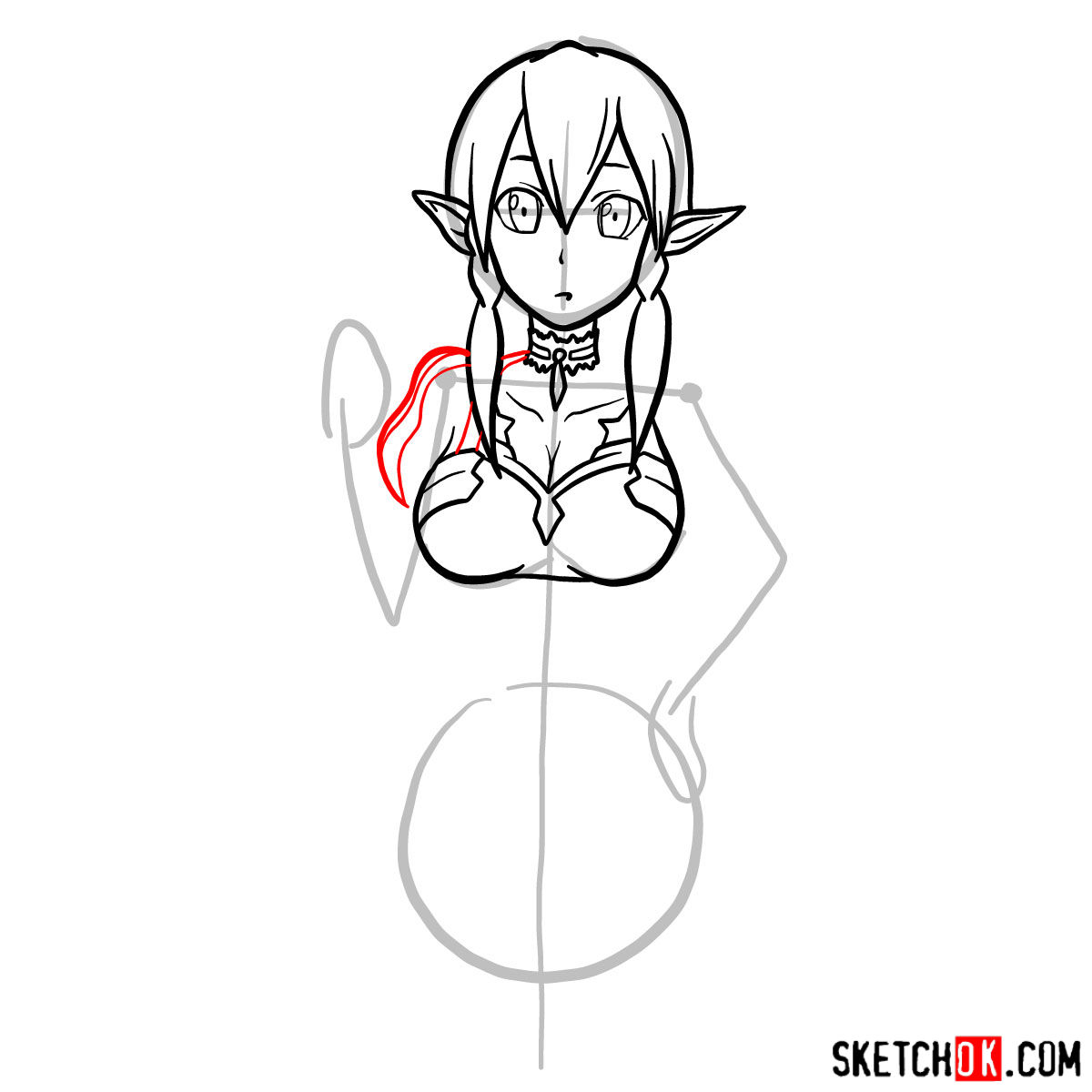 How to draw a portrait of Leafa - step 08