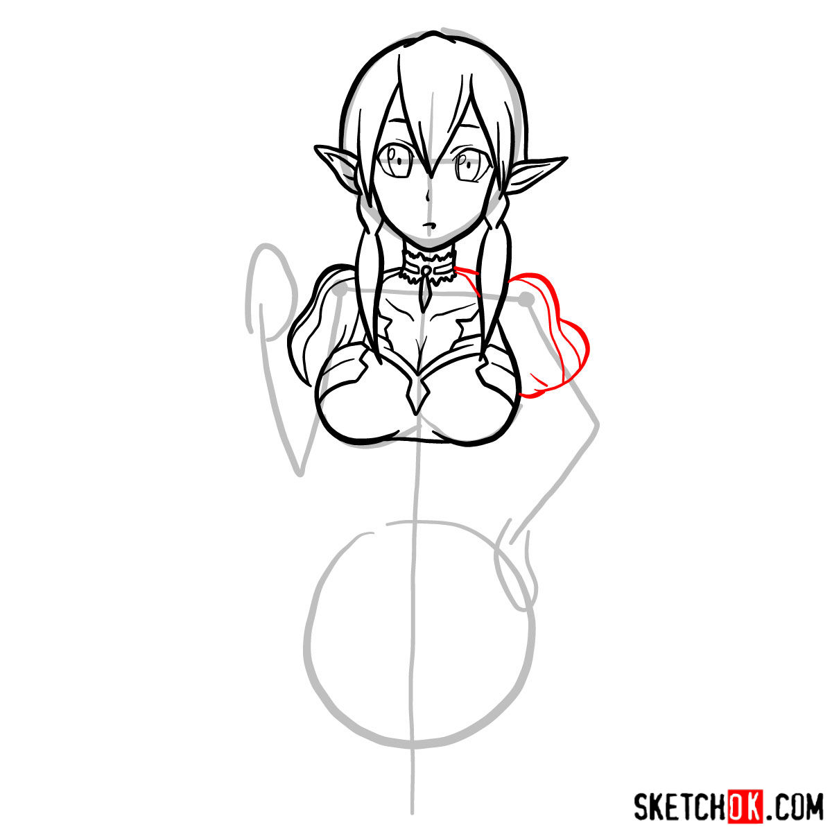 How to draw a portrait of Leafa - step 09